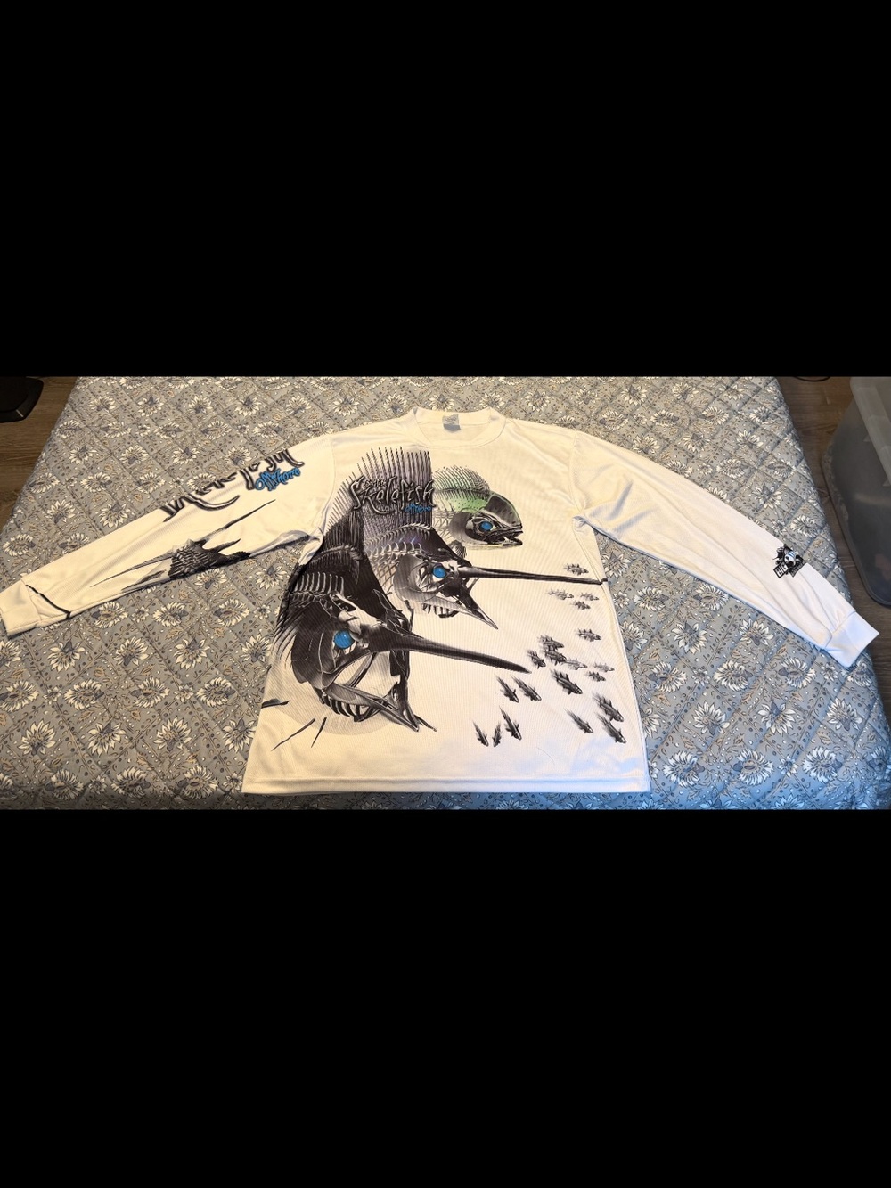 Bigfish White Graphic Long Sleeve fishing Shirt with Fish Design